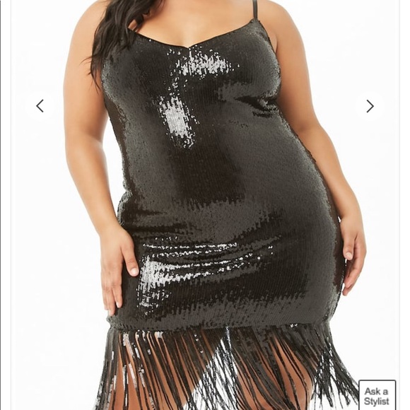 black sequin fringe dress